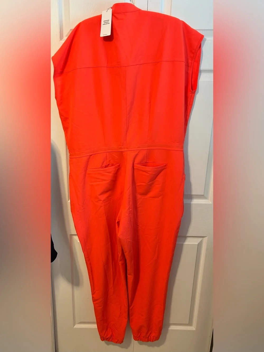 FIGS Rafaela Cargo Scrub Jumpsuit in Vibrant Coral-Red - Picture 5 of 5